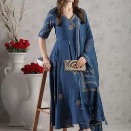 KALINI Floral Printed V-Neck Anarkali Kurta With Trousers &Dupatta-picture-29