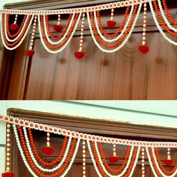 SATVIK CREATIONS Red & White Beaded Thoran Festive Decor image 5