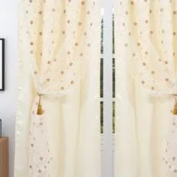 Aura Cream 2 Pieces Floral Black Out Window Curtain image 2