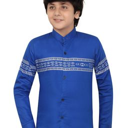 BAESD Boys Classic Regular Fit Band Collar Horizontal Striped Cotton Casual Shirt-image-35