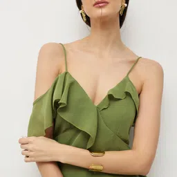 HOUSE OF S Women Shoulder Straps Ruffled Asymmetrical Midi Wrap Dress image 4