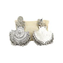 styledose German Silver Ghungroo Beaded Oxidised Floral Shaped Drop Earrings image 2