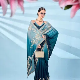 Tikhi Imli Ombre Embroidered Saree With Blouse Piece-picture-36
