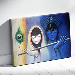 Tushaco Handicrafts Blue & White Lord Radha Krishna Printed Canvas Wall Art image 2