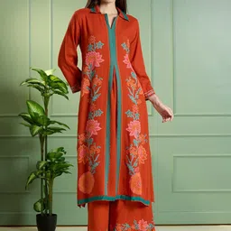 FASHOR Printed Shirt Collar Kurta With Printed Trousers Co-Ords-picture-24