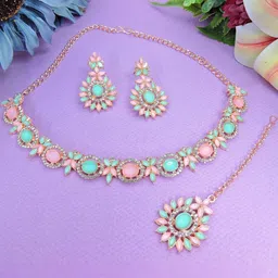 VATSALYA creation Rose Gold-Plated Artificial Stones Alloy Jewellery Set image 2