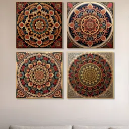 nestroots Maroon & Beige 4 Pieces Vibrant Ornate Canvas Wall Arts-image-90