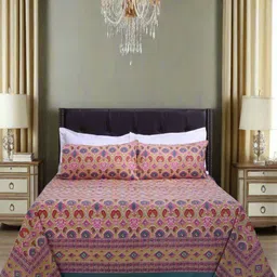 SHAHENAZ Green & Brown Floral 120 TC King Bedsheet with 2 Pillow Covers-picture-20