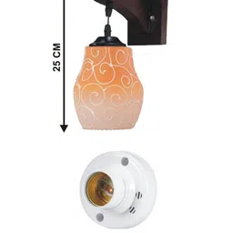 1ST TIME Orange & Orange Printed Wood Frustum Shaped Wall Lamp image 3