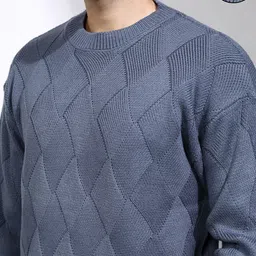 highlander Men Self Design Round Neck Blue Sweater image 5