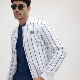 The Roadster Life Co. Striped Stand Collar Padded Bomber Jacket-picture-44