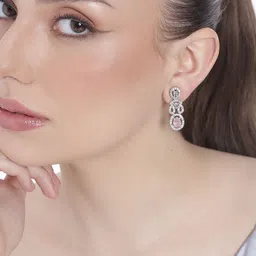 Estele Rhodium-Plated CZ Oval Drop Earrings-image-68