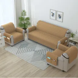 Story@Home Microfiber Solid 3+1+1 Seater Sofa Cover - Beige (Pack of 3)-image-96