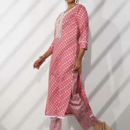 Libas Pink Cotton Printed Kurta Pant Set With Dupatta image 3