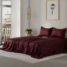 Stoa Paris Date Night Collection Velvet Wine Polyester 300 TC Double Bed Sheet With 2 Pillow Covers-picture-27