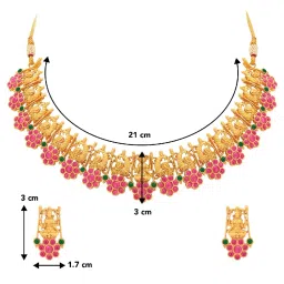 Peora Gold Plated Goddess Laxmi Choker & Earrings Set image 3