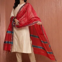 Fabindia Red Cotton Silk Blend Print Dupatta image 3