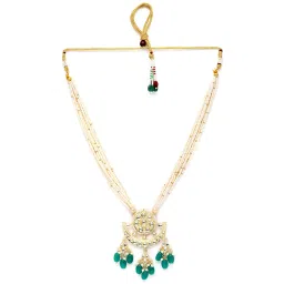 Karatcart Gold-Plated Green Tumble and Kundan Studded Long Rani Haar Necklace Set image 5