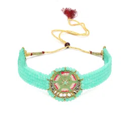 Karatcart Light Green Meena Lotus Design Crystal Choker Necklace Set for Women image 5