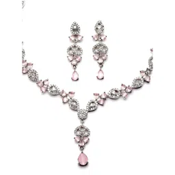 Karatcart Silver-Plated Pink Cubic Zirconia Studded Necklace Set image 5