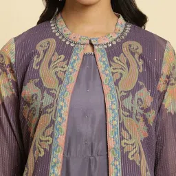 Wishful by W Purple Embellished Dress With Gilet image 5