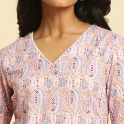 W Purple Printed Straight Kurta image 5