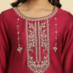 W Pink Embroidered Straight Kurta image 5