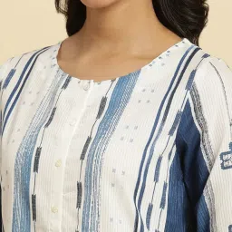 W White & Blue Cotton Printed Straight Kurta image 5