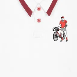 Friskers Boys White Cotton Graphic Polo T-Shirt image 3
