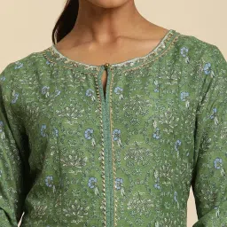 W Green Printed Fit & Flare Kurta image 5