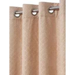 Cortina Beige Velvet Emboss Blackout Door Curtains - Set of 2 (7 ft) image 2