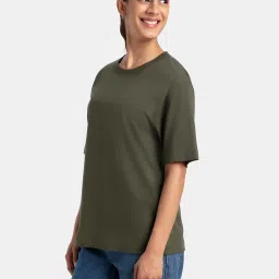 Jockey Green Regular fit Solid T-shirt image 3