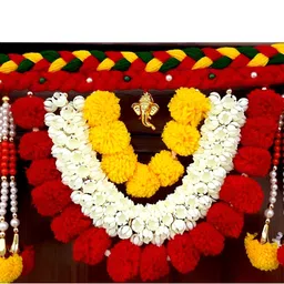 SATVIK CREATIONS Red & Yellow Pom Pom Thoran Festive Decor image 4