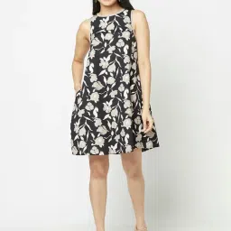 Fabindia Black & Grey Printed A-Line Dress-picture-10
