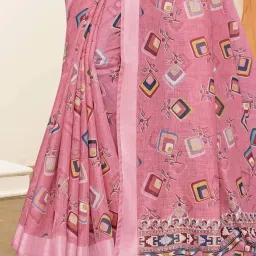 Satrani Rose Pink Linen Printed Saree With Unstitched Blouse image 3