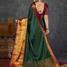Satrani Olive Green & Dark Marron Saree With Unstitched Blouse image 3