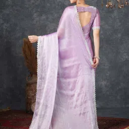 Satrani Purple Embellished Saree With Unstitched Blouse image 3