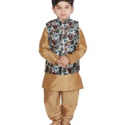 SG Yuvraj Kids White & Gold Floral Print Full Sleeves Kurta Set-picture-42