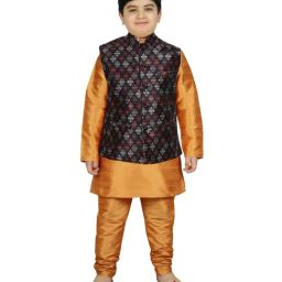 SG Yuvraj Kids Navy & & Golden Printed Full Sleeves Kurta Set-picture-47