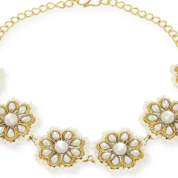 Oomph Gold Tone Kundan and Pearl Floral Ethnic Jadau Matha Patti image 5