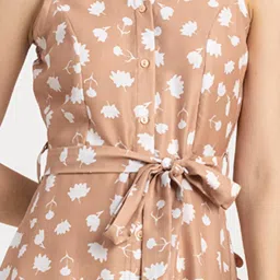 Moomaya Beige & White Floral Print Wrap Dress image 5