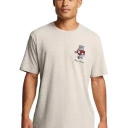 Under Armour Beige Cotton Regular Fit Logo Printed Sports T-Shirt-image-3