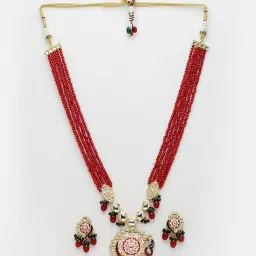 Panash Gold Plated & Red Kundan Jewellery Set image 3