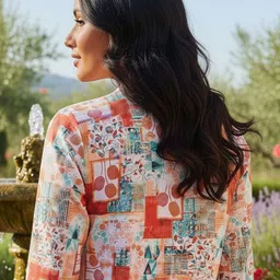 THE FAB FACTORY Print Mandarin Collar Cotton Top image 3