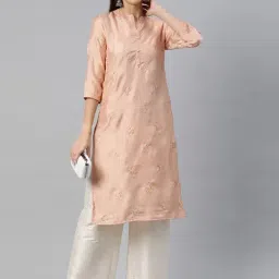 READIPRINT FASHIONS Peach Embroidered Straight Kurta image 4