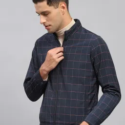 Monte Carlo Navy Blue Regular Fit Checks Jacket image 3