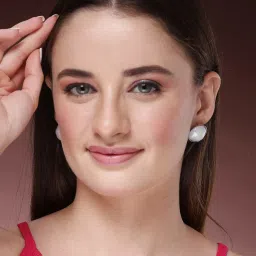 NVR Silver Plated Pearl Studded Circular Stud Earrings image 3