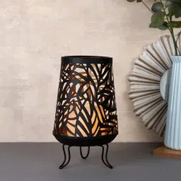 Tayhaa Black Metal Leaf Pattern Candle Holder-picture-20