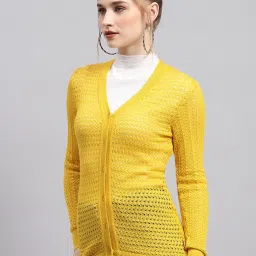 Monte Carlo Yellow Wool Blend Self Full Sleeve Cardigan image 3