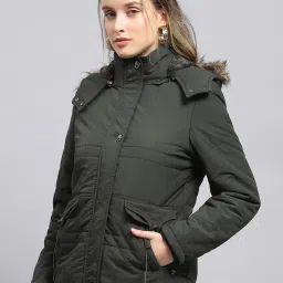 Monte Carlo Green Polyester Blend Solid Full Sleeve Jacket image 3